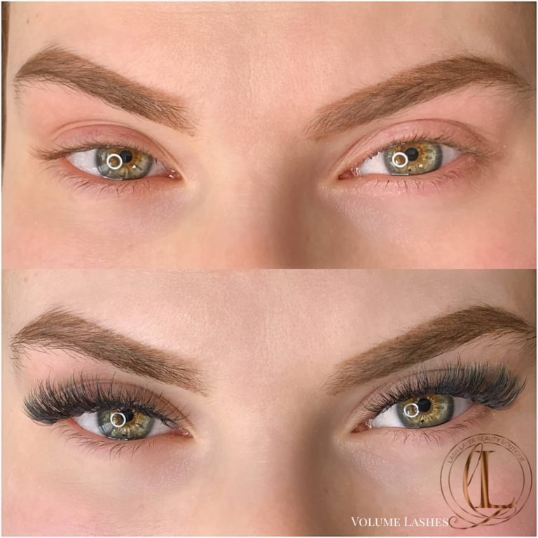 Green Ombre Volume Lashes done at Lash Layer Boutique in Pickering