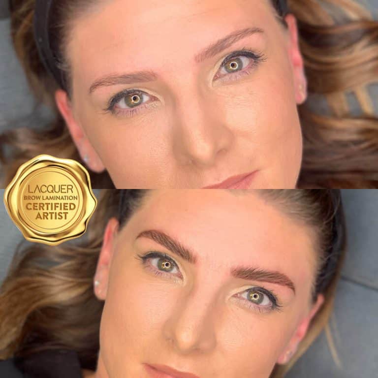 Before after Brow Lamination with Lacquer product